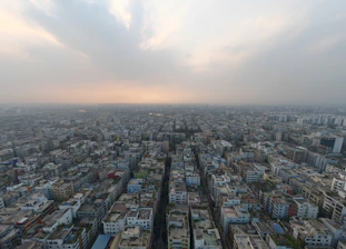 An aerial view of a densely populated city.