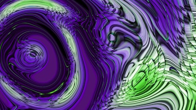 Purple and green abstract swirls create a dreamy design.