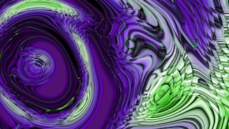 Purple and green abstract swirls create a dreamy design.