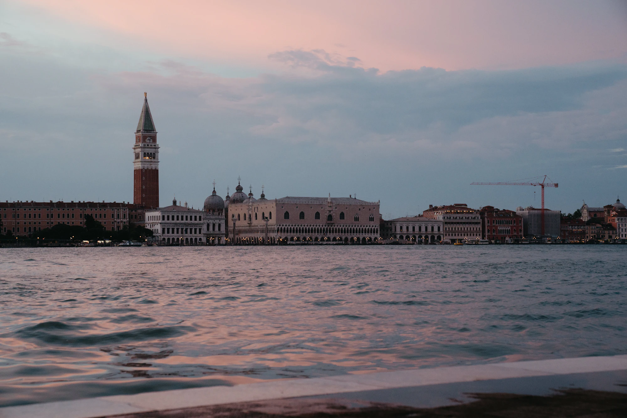 San Giorgio Maggiore across the Venetian lagoon under a pastel sky