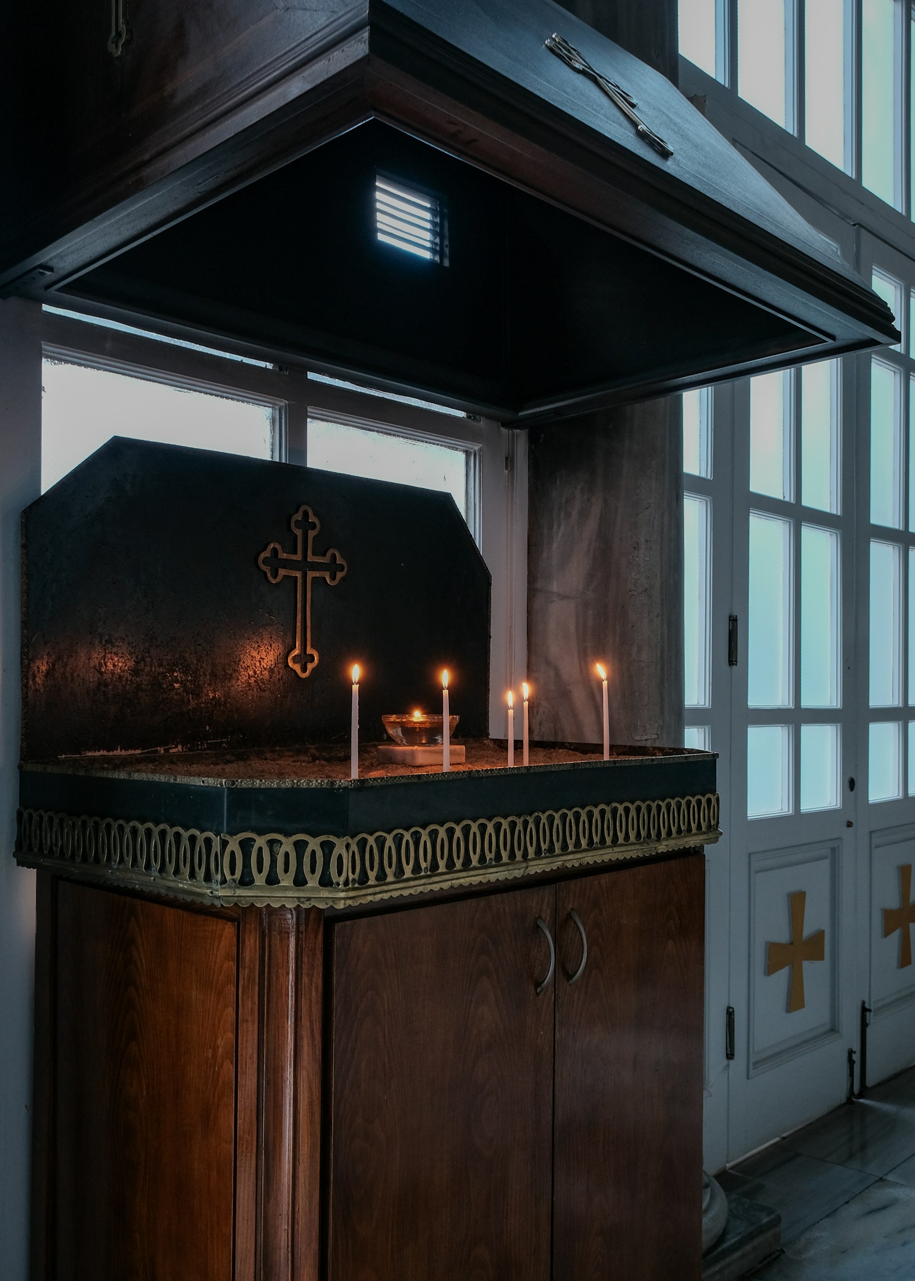 quiet church interior candles