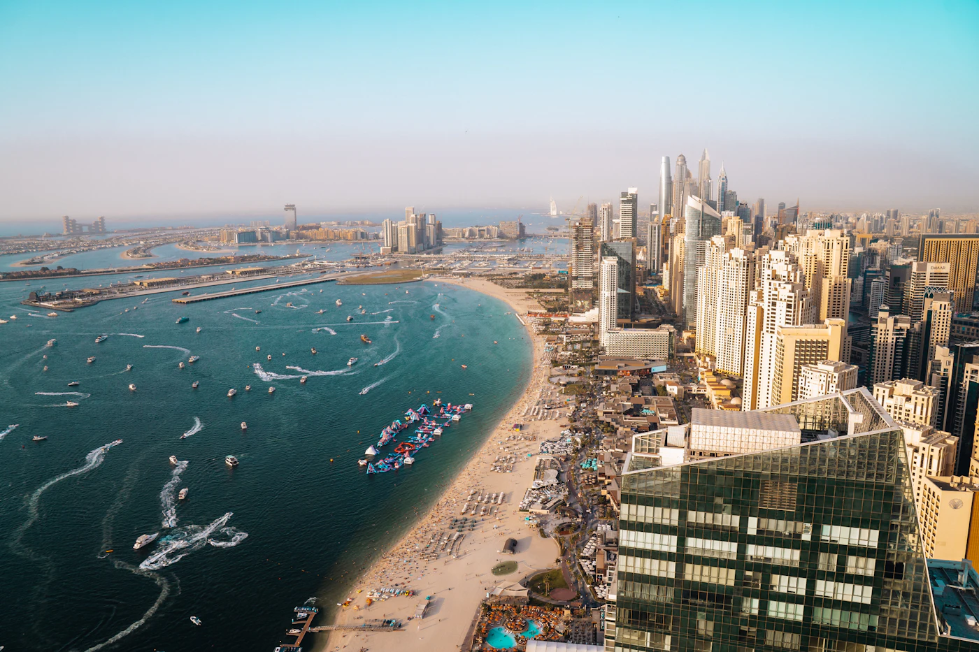 Aerial view of Dubai's coastline and cityscape