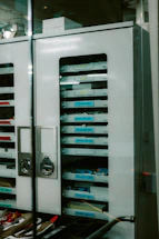 A medicine cabinet displays various trays.
