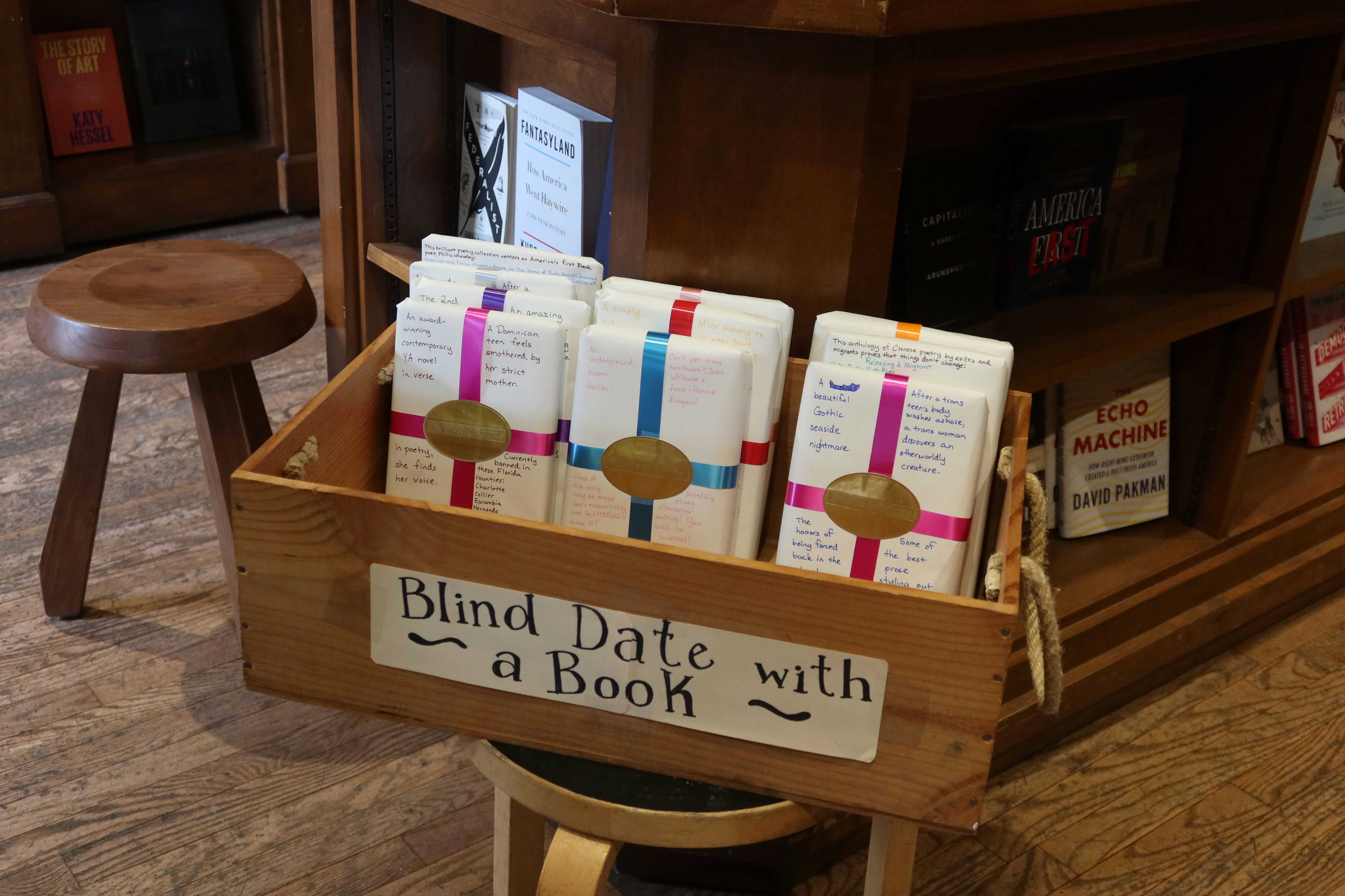 Books wrapped for a blind date with a book