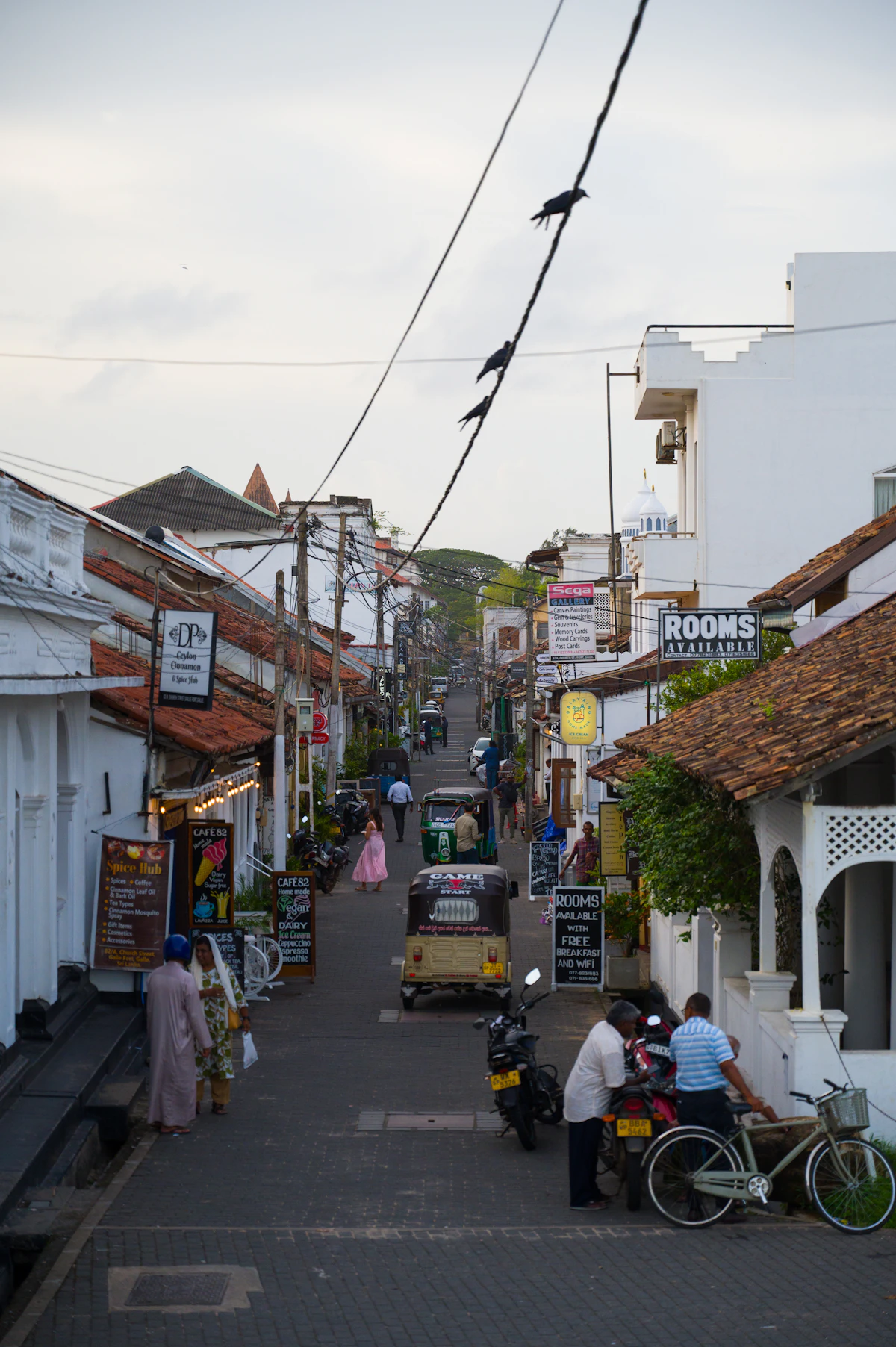 A narrow street enclosed within the ramparts of Galle Fort, Sri Lanka