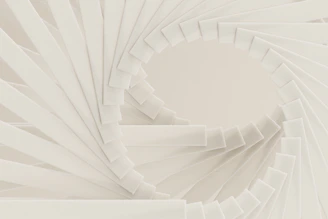 Swirling, white steps create an abstract design.