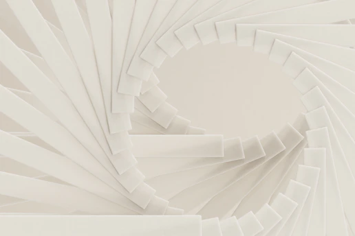 Swirling, white steps create an abstract design.