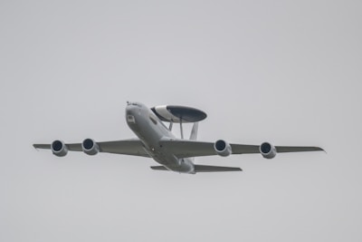 An airborne warning and control system (awacs) aircraft.