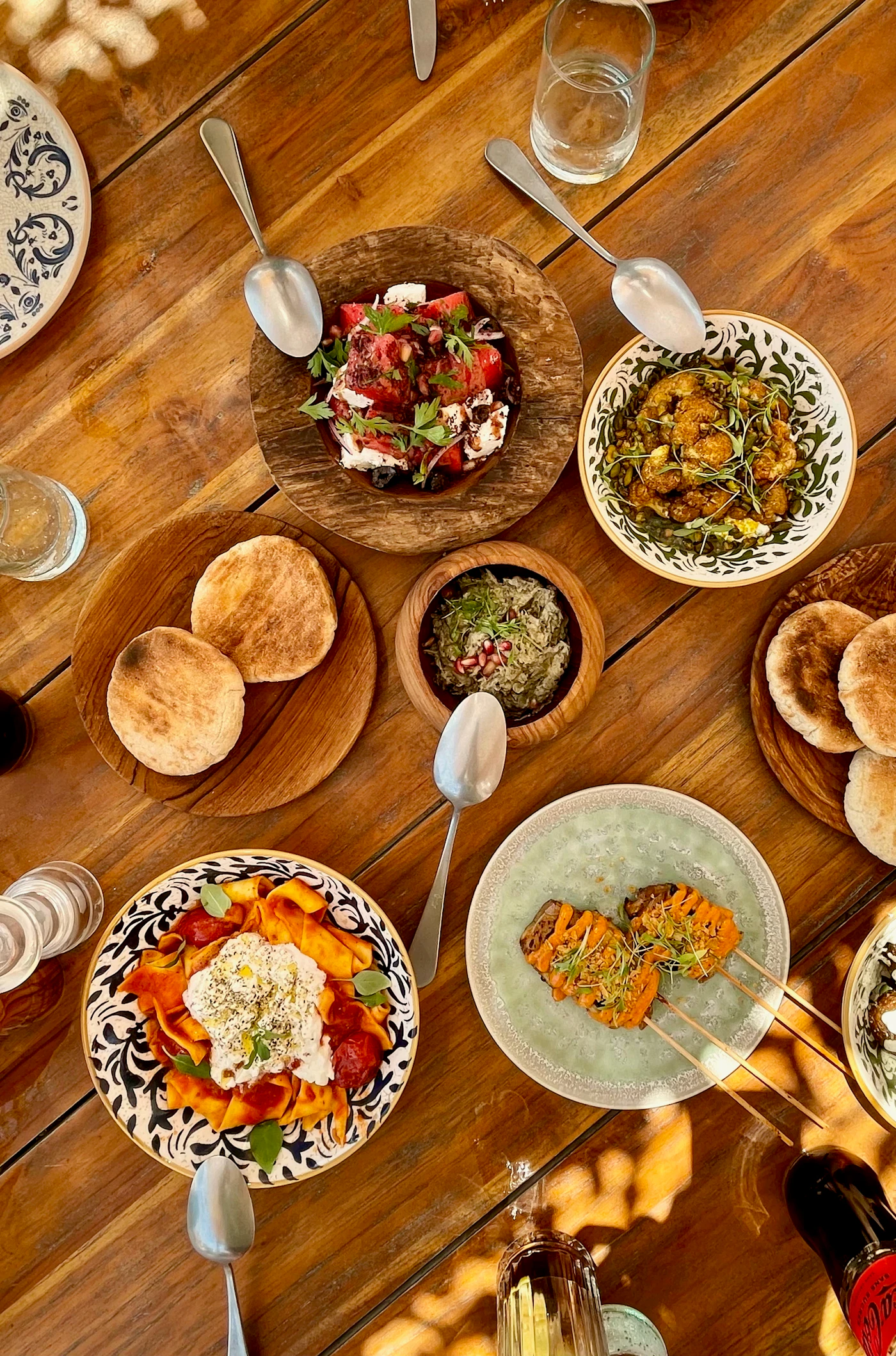 A colorful Mediterranean food spread