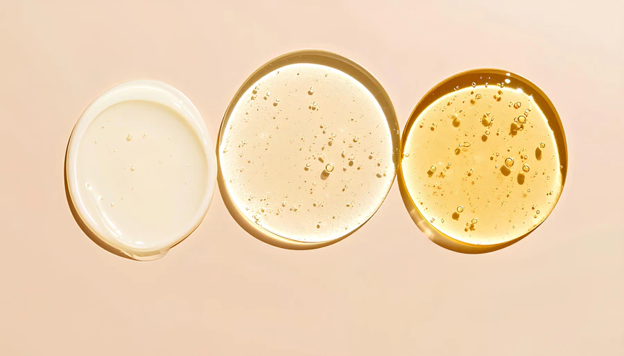 Skincare products displayed in different shades and textures
