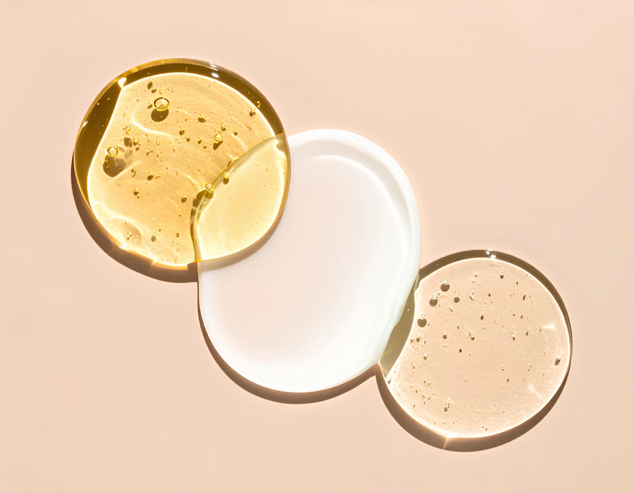 Different serums or lotions are arranged artfully.