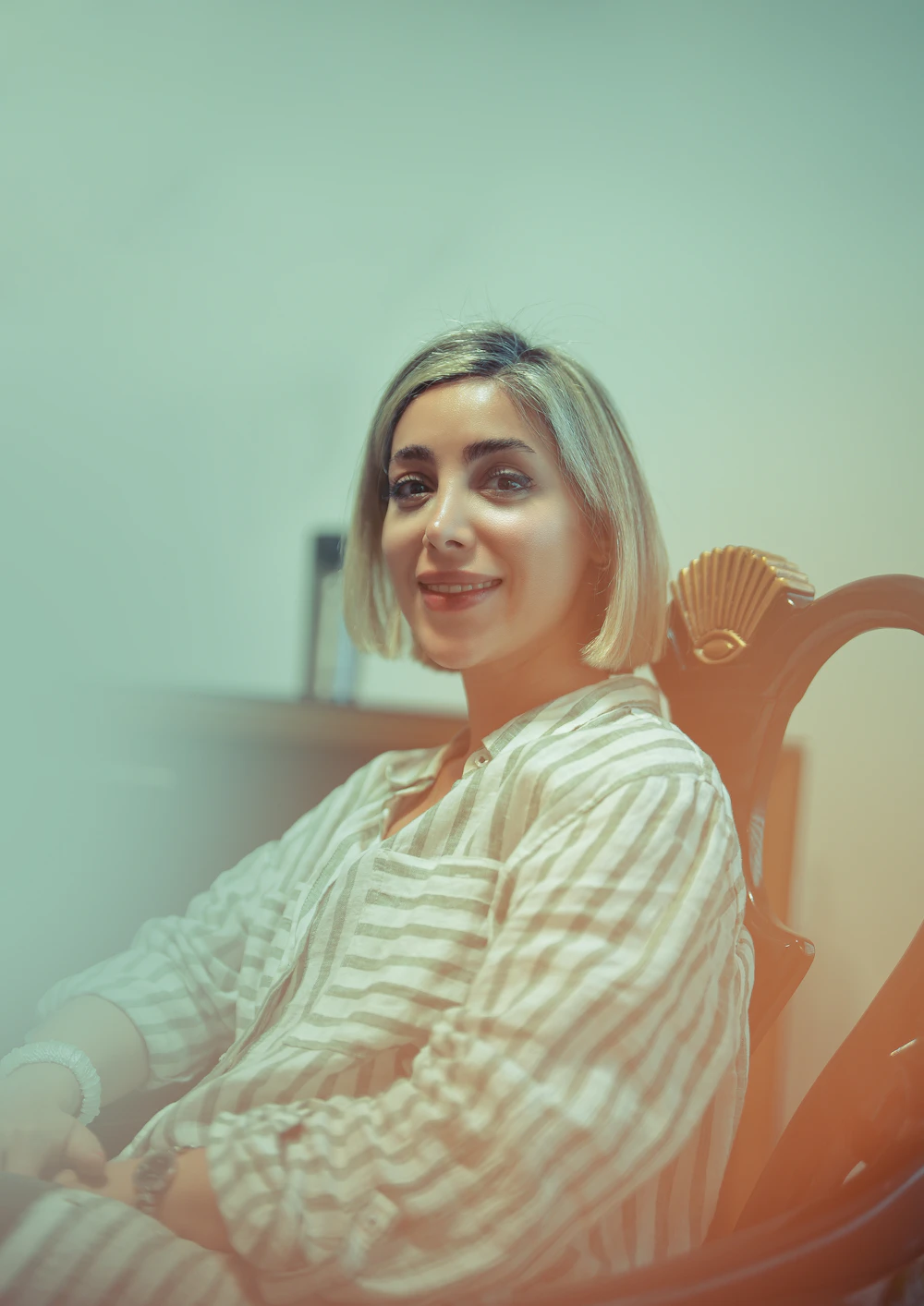 Smiling woman, relaxed and confident