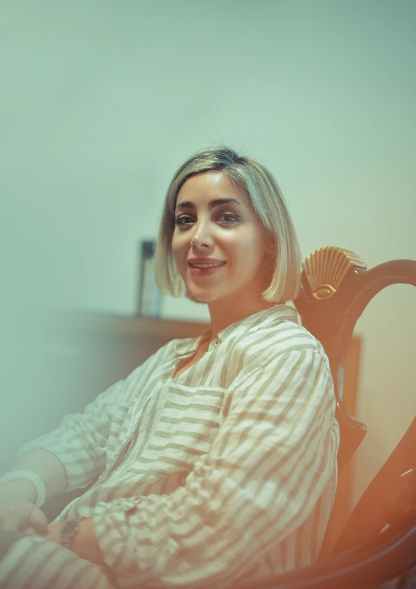 Smiling woman, relaxed and confident