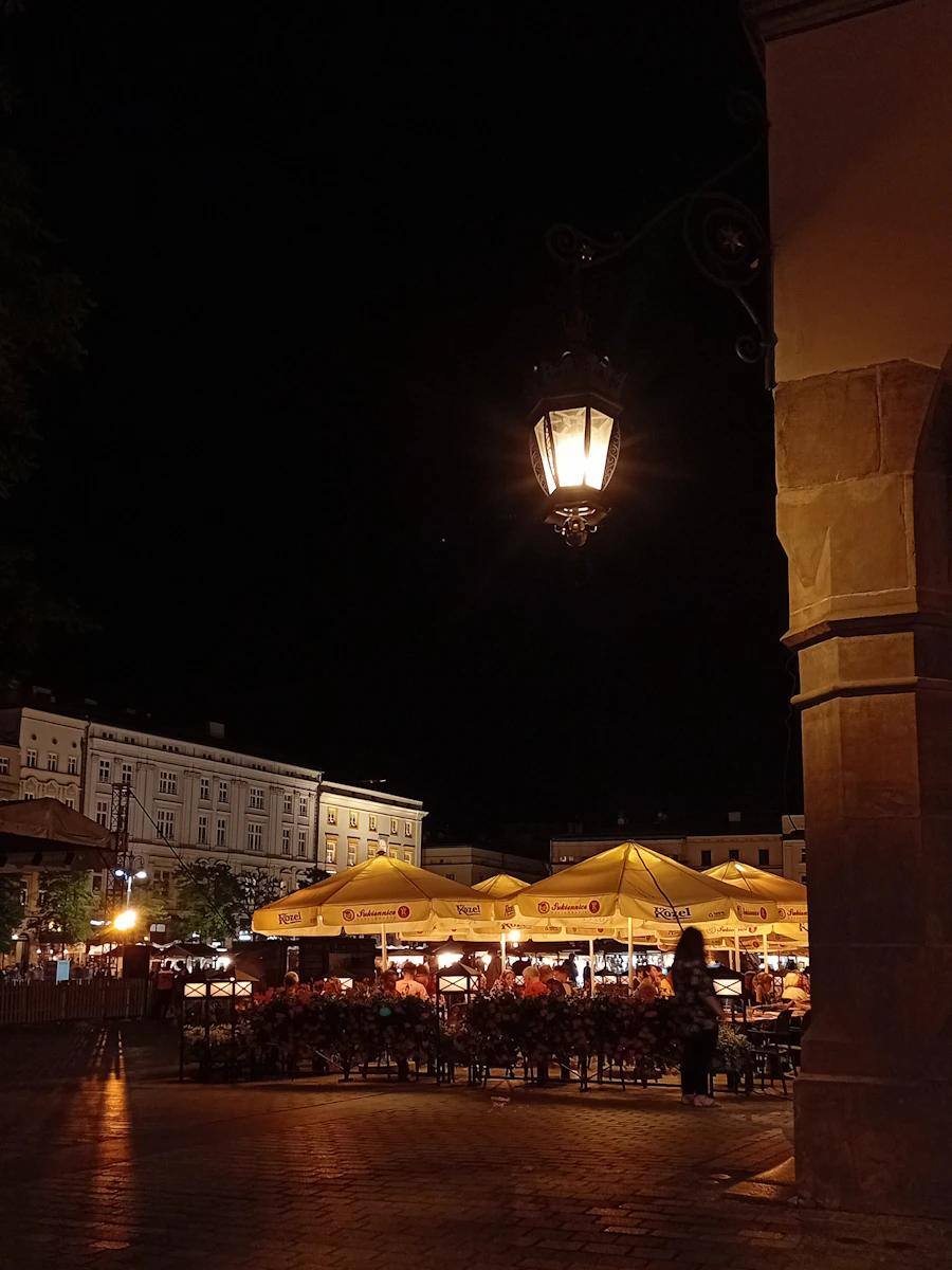 Kraków Main Market Square illuminated at night