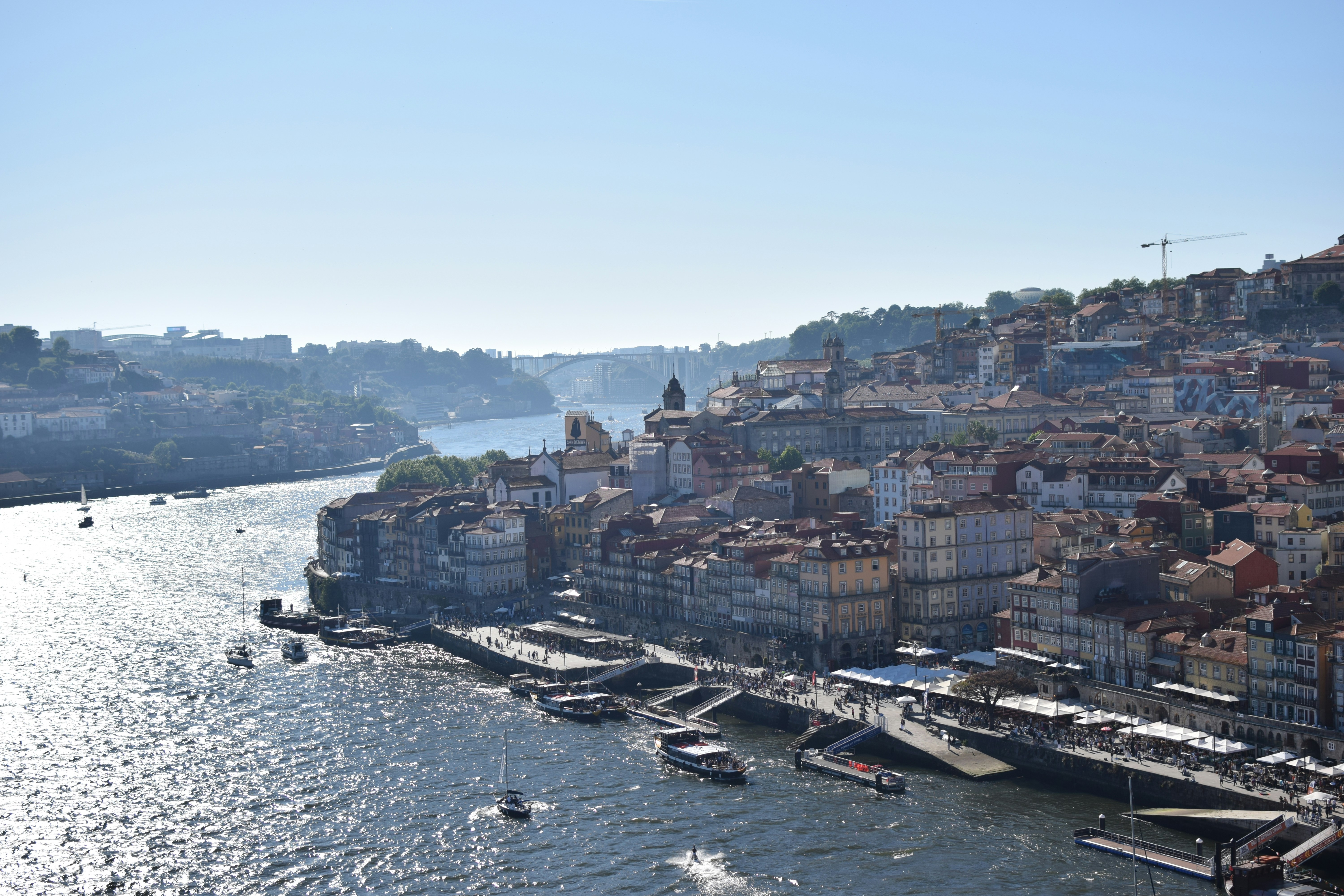 Cityscape view of a coastal town and the river.