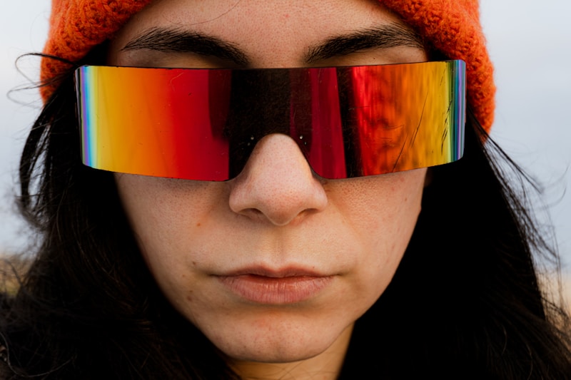 Trendy woman in futuristic designer accessories