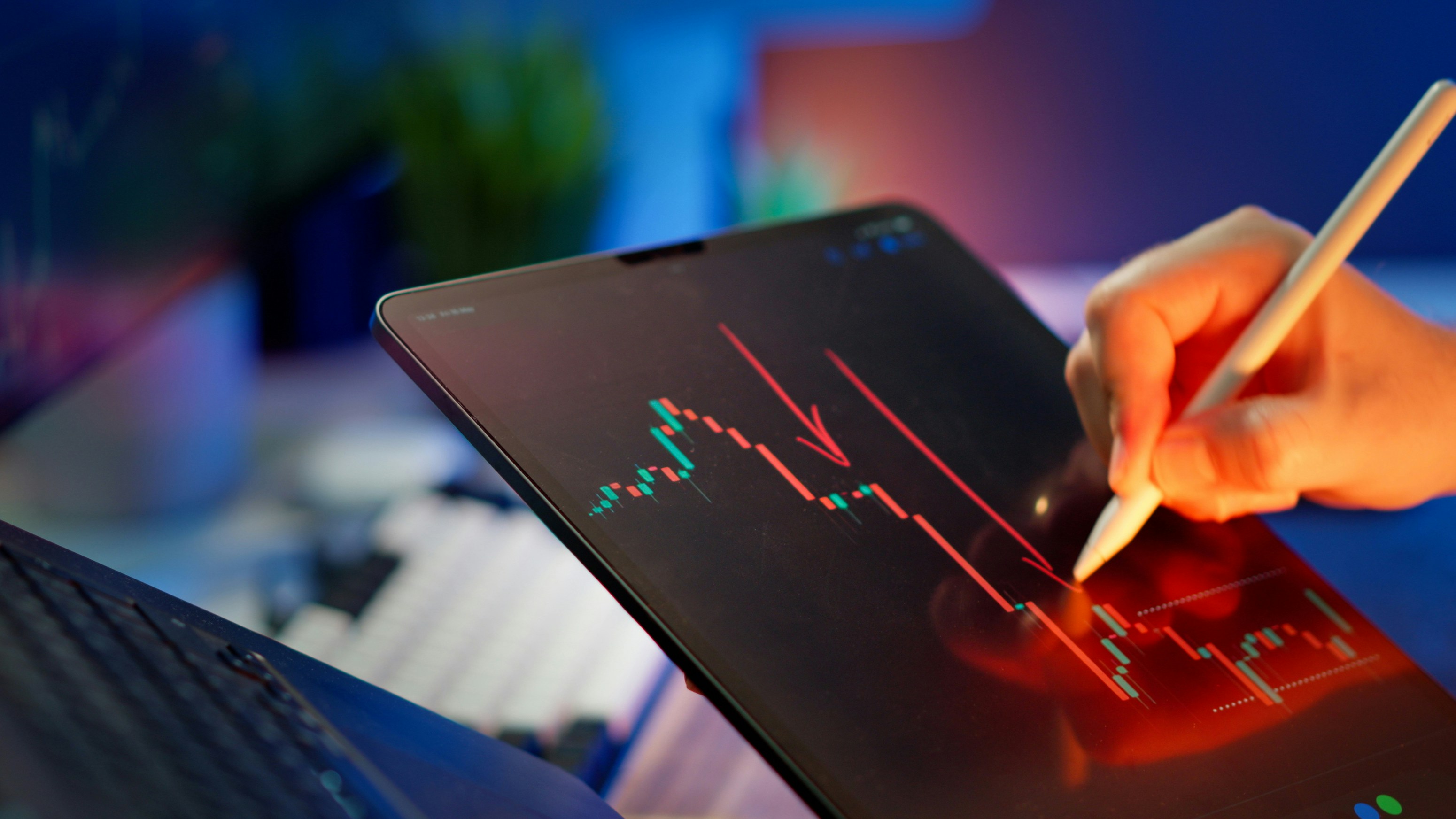 blockchain chart on graphic tablet hand marker finance analytics