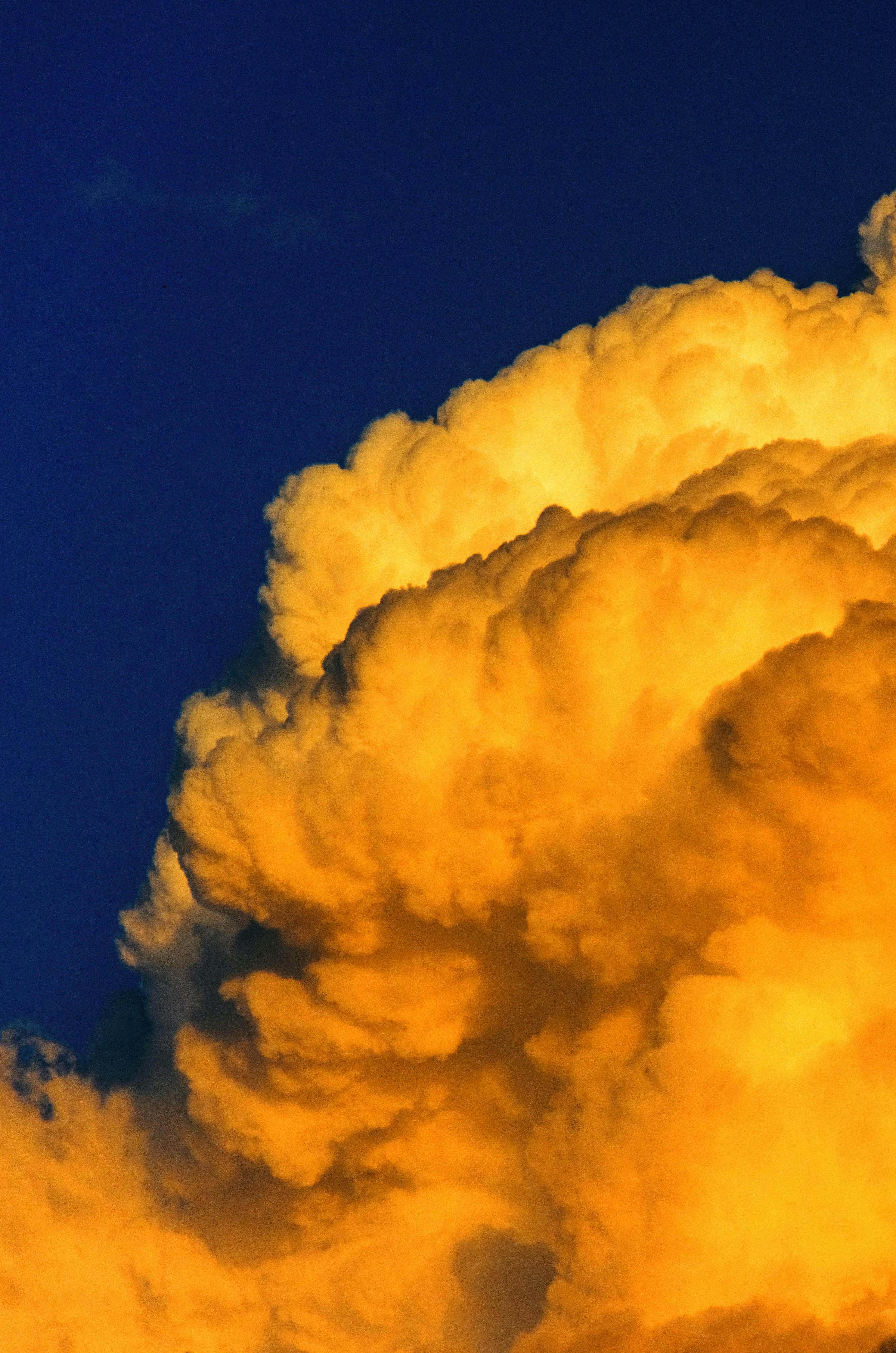 Golden clouds contrasted against the blue sky.