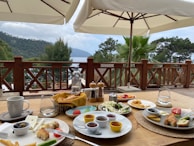 Breakfast is set with a beautiful ocean view.