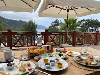 Breakfast is set with a beautiful ocean view.