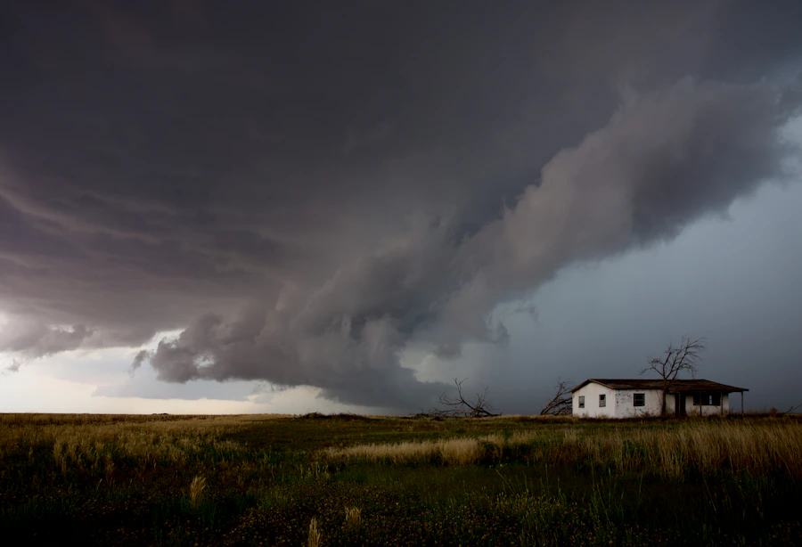 Storm clouds rolling in over a house