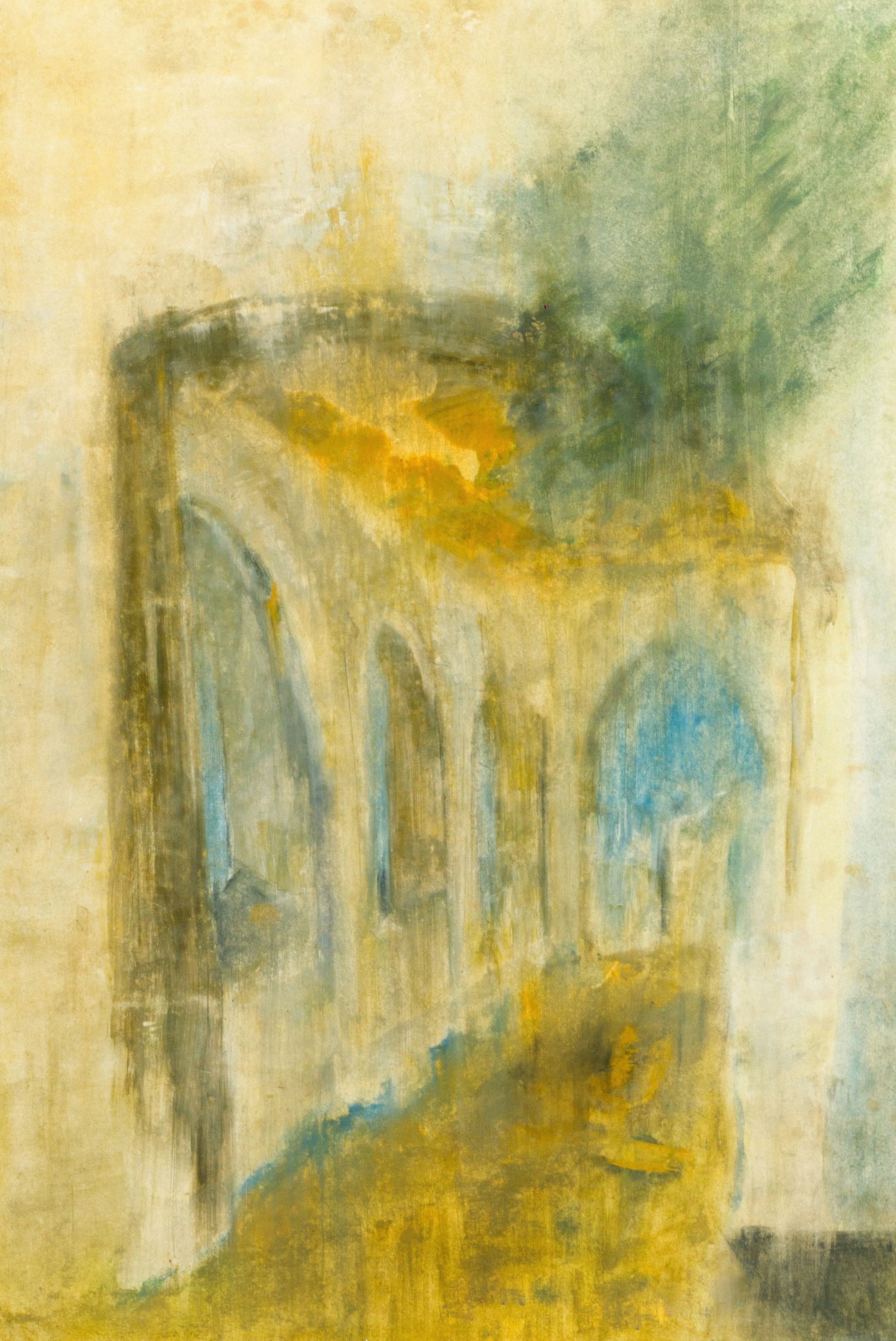 Abstract architectural sketch with arches and muted colors