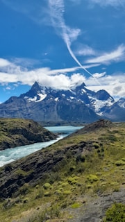 Mountains, water, and blue sky make a stunning landscape.