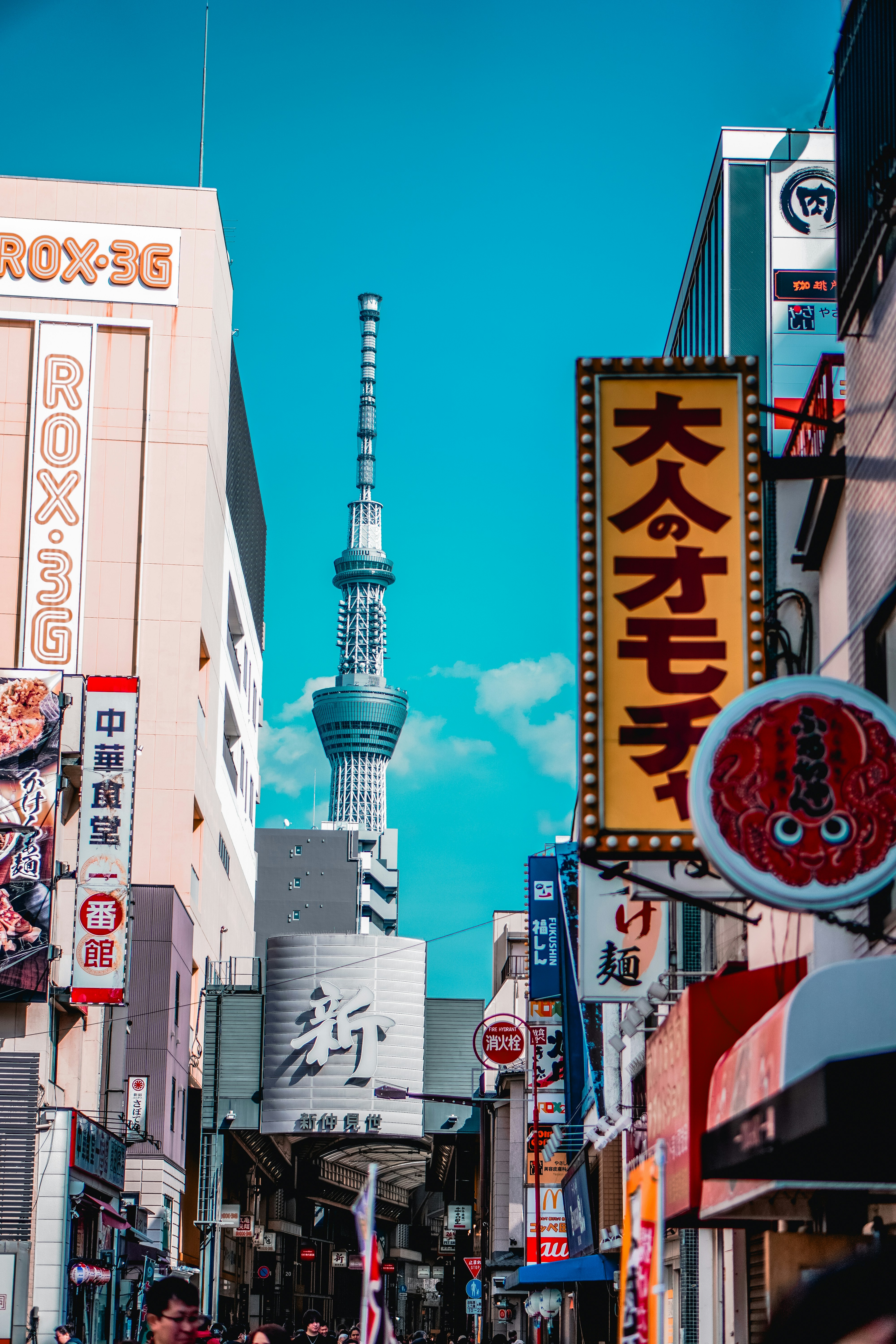 A street in tokyo with the skytree tower.