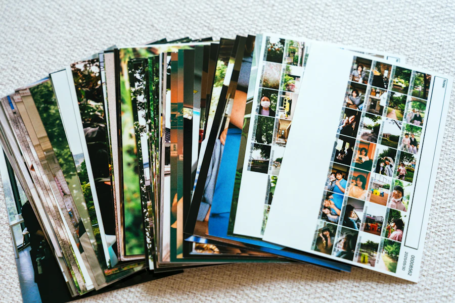 A fan of colorful printed photographs