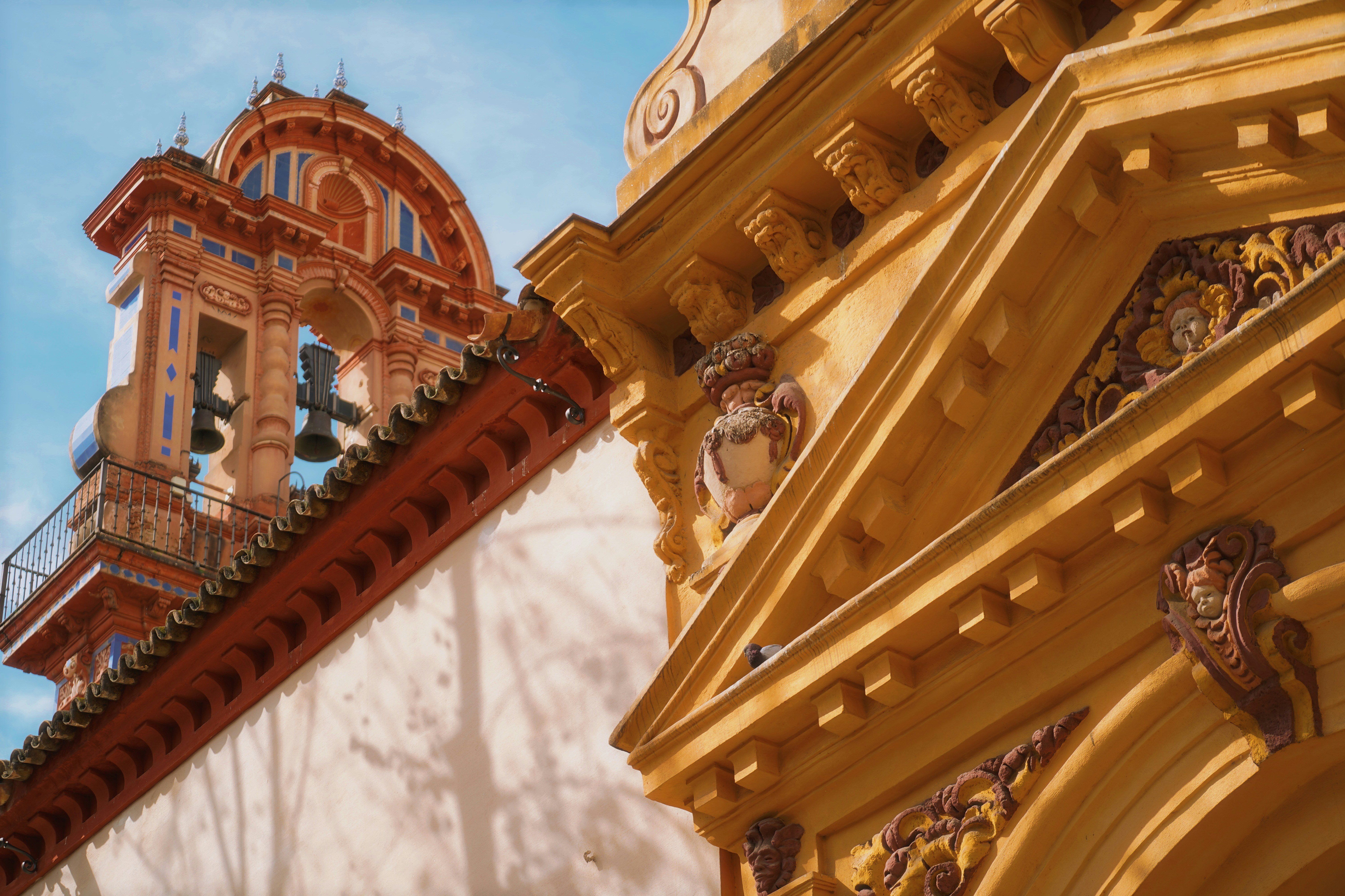 Ornate architectural details from a building are visible.