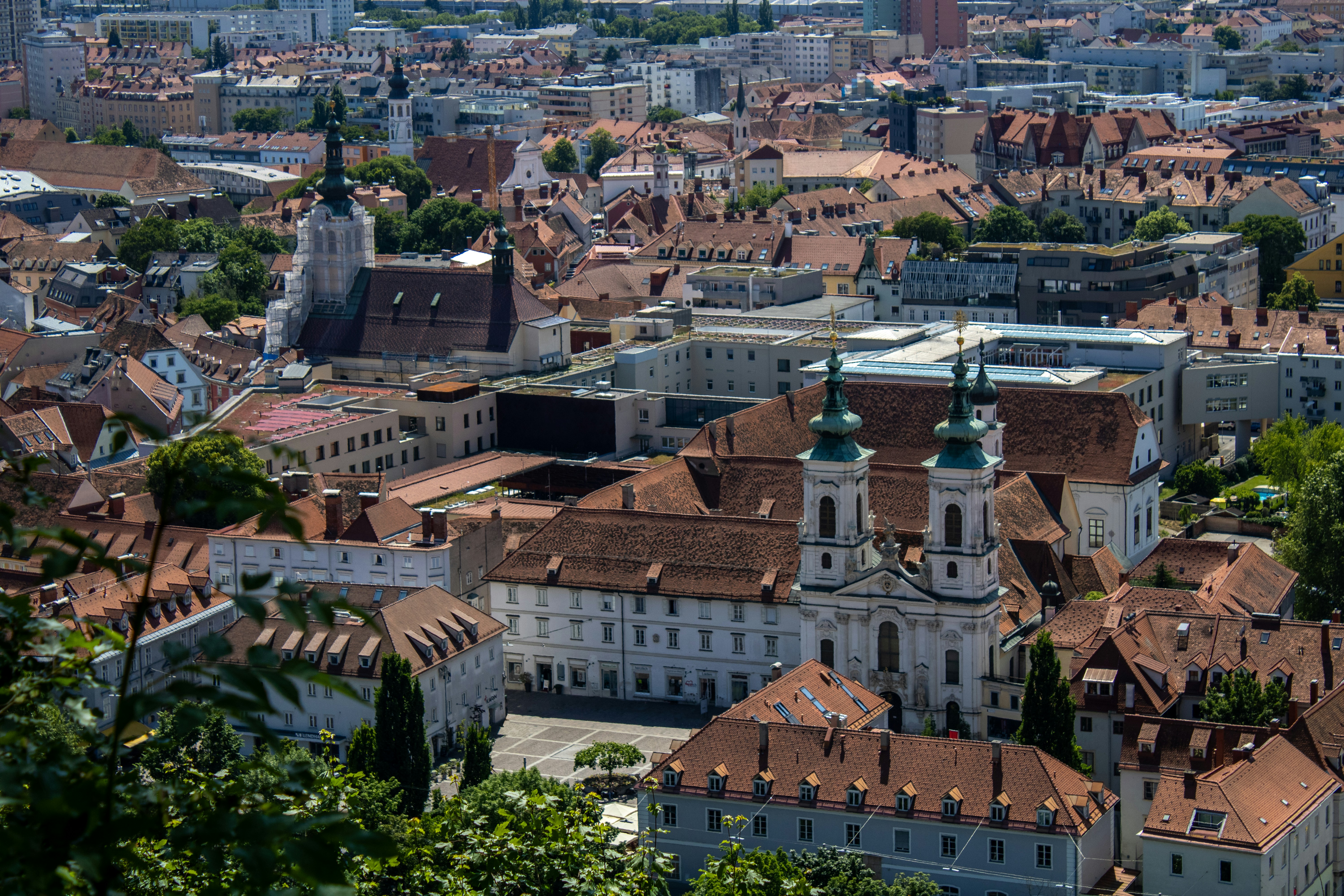 An aerial view of a european city.