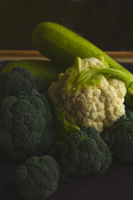 Broccoli, cauliflower, and zucchini are ready.