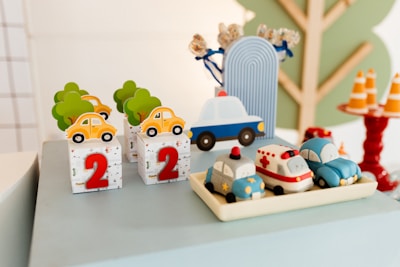 A transportation-themed birthday party setup.