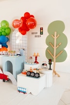 A transportation-themed birthday party celebration.