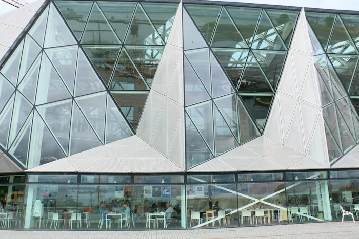 Geometric glass facade