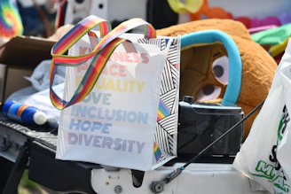 A pride bag with words of equality