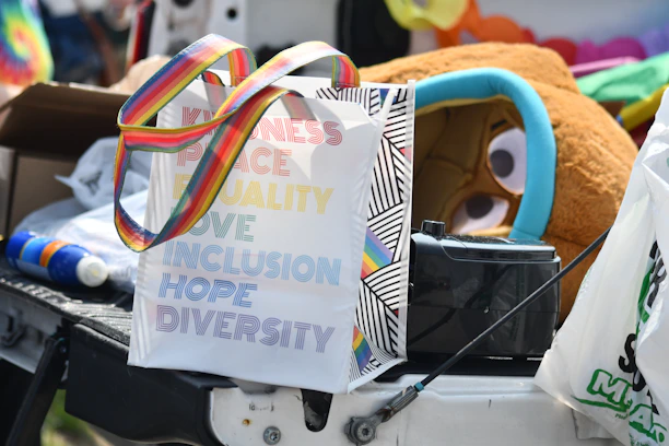 A pride bag with words of equality