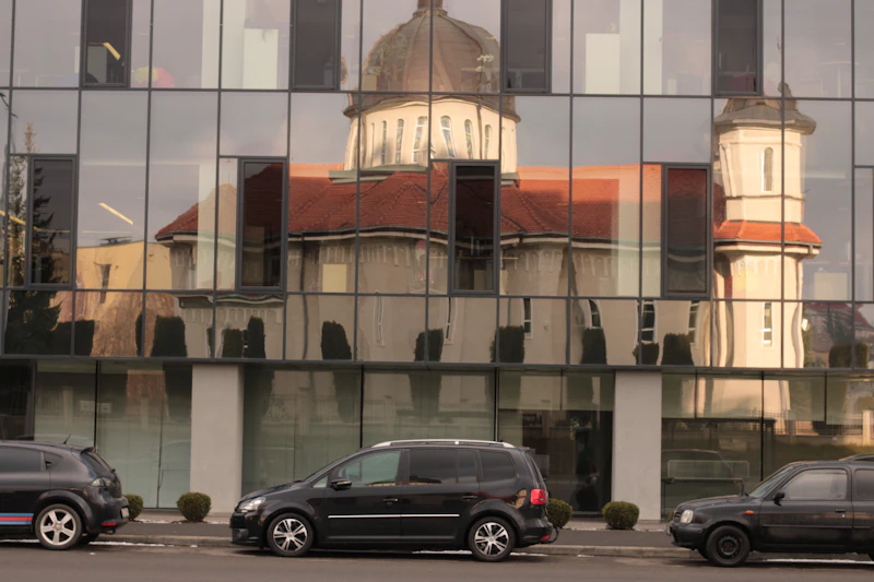 Commercial building glass facade