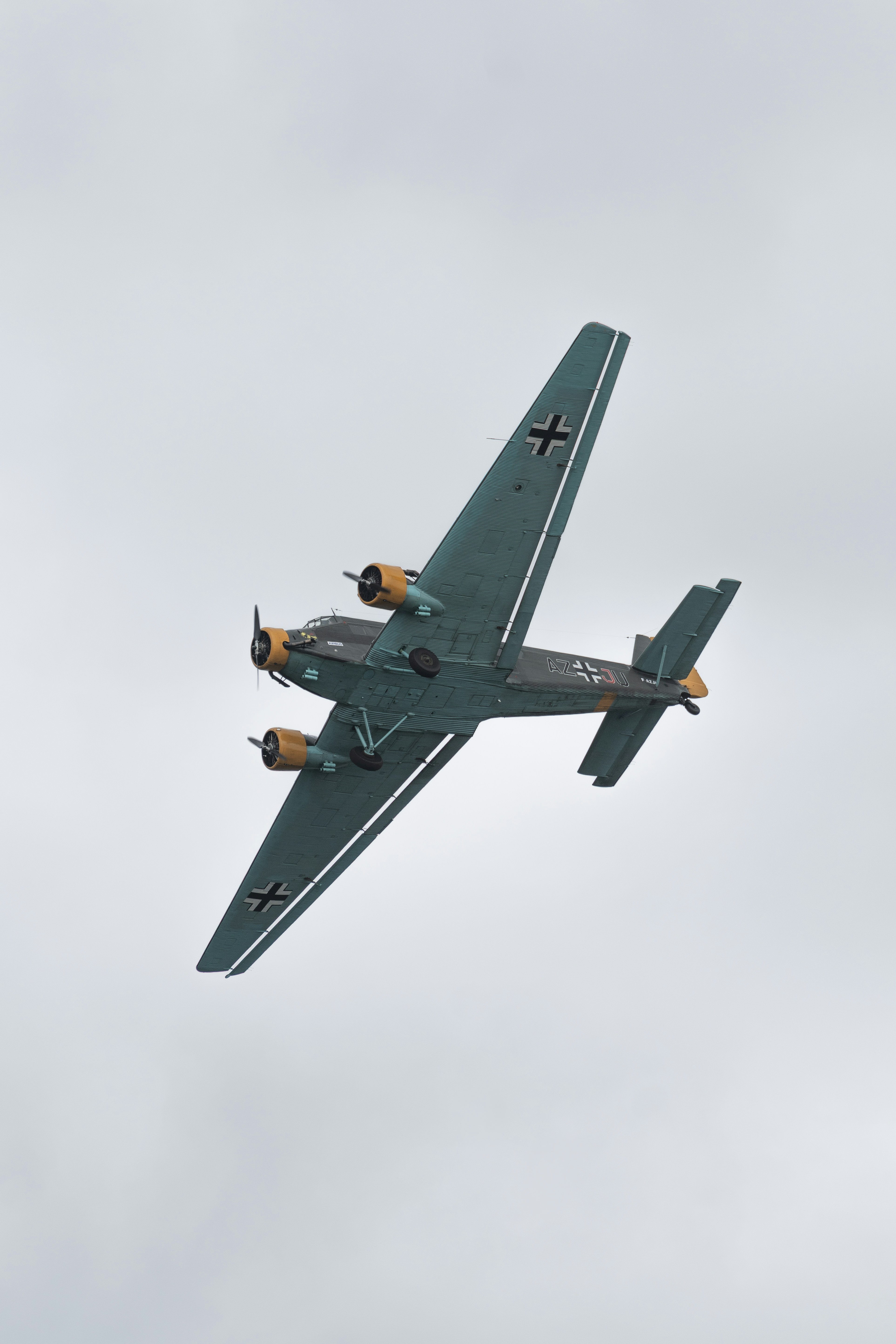 A german junkers ju 52 airplane flies.