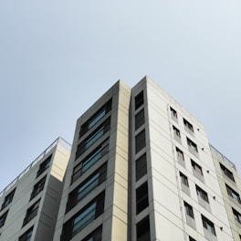 Modern building with a clear, blue sky.