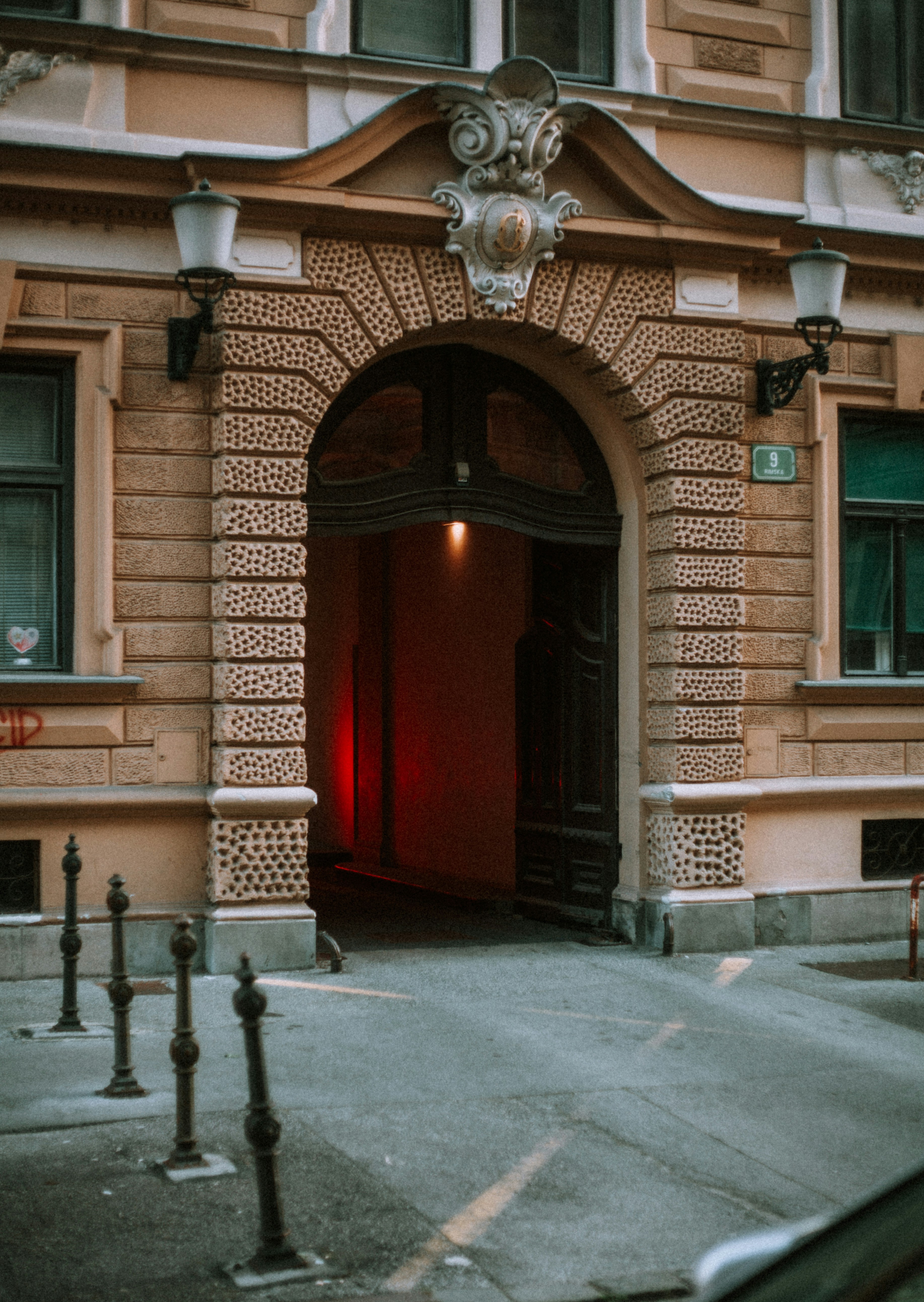 An ornate archway leading into a building.