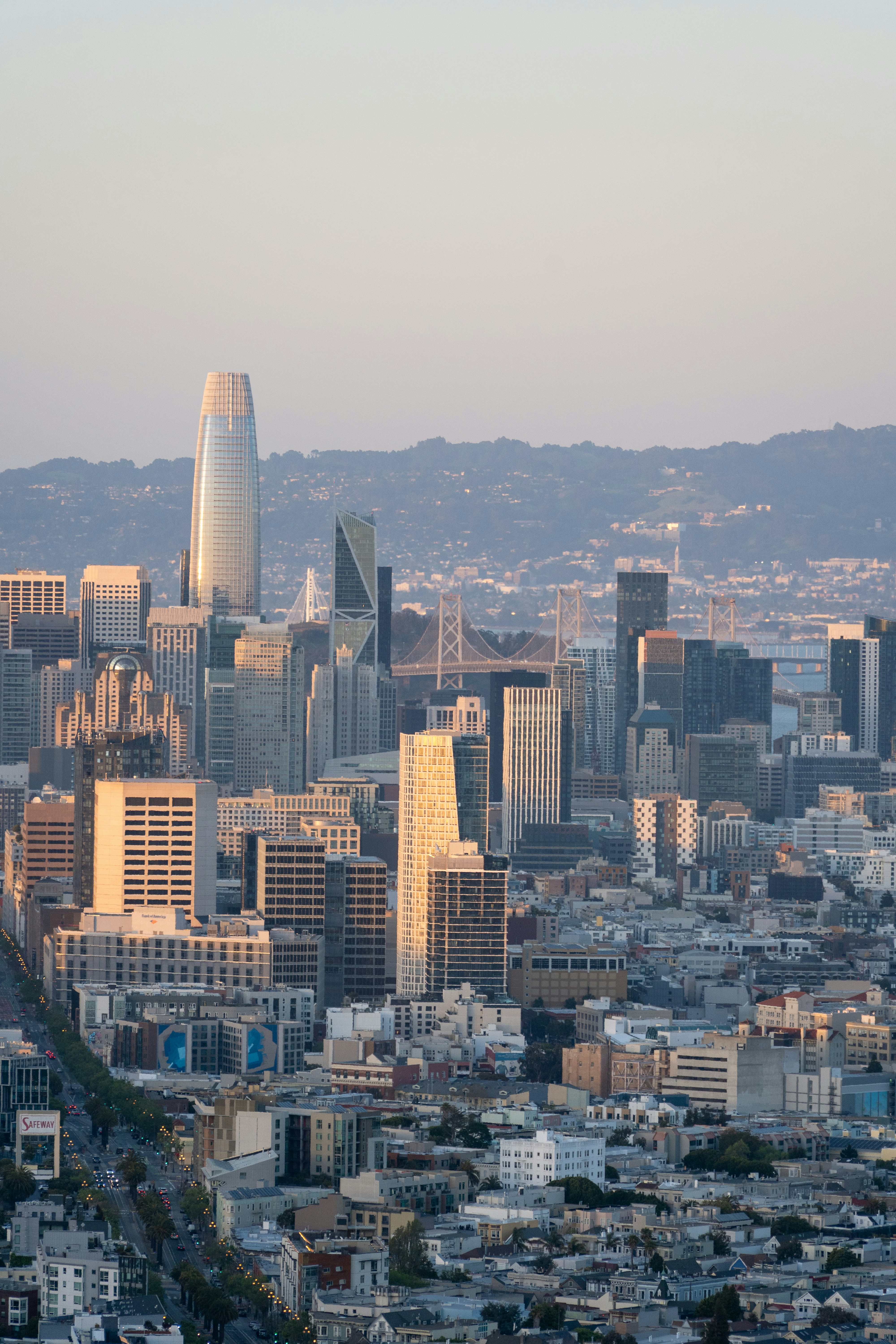 San francisco skyline bathed in golden sunlight.