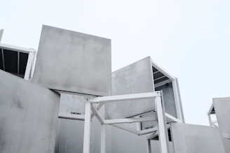 Architectural cubes form an abstract, geometric structure.