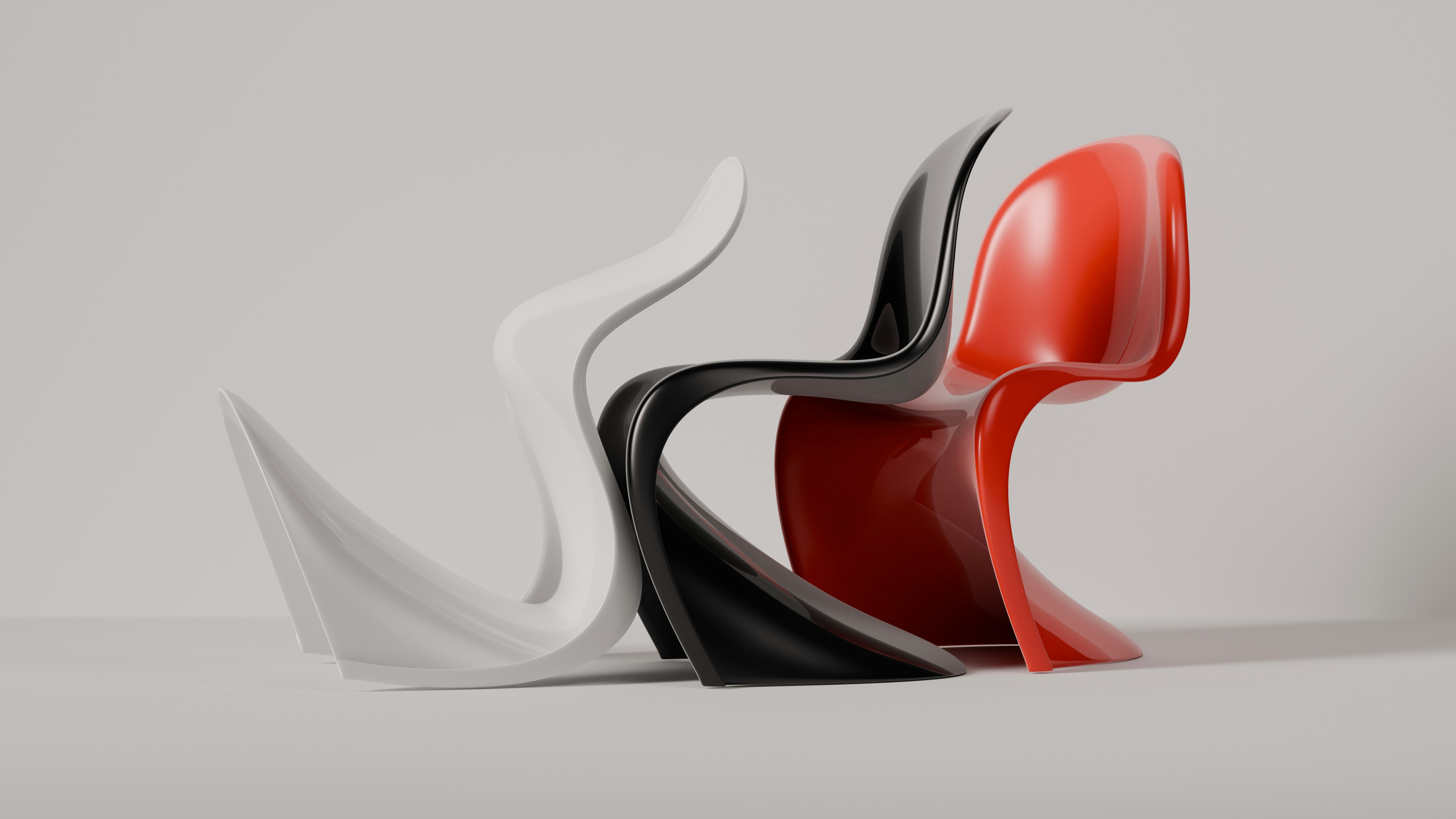 Panton Chairs in white black and red
