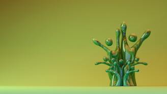 Green liquid art splash in the studio.