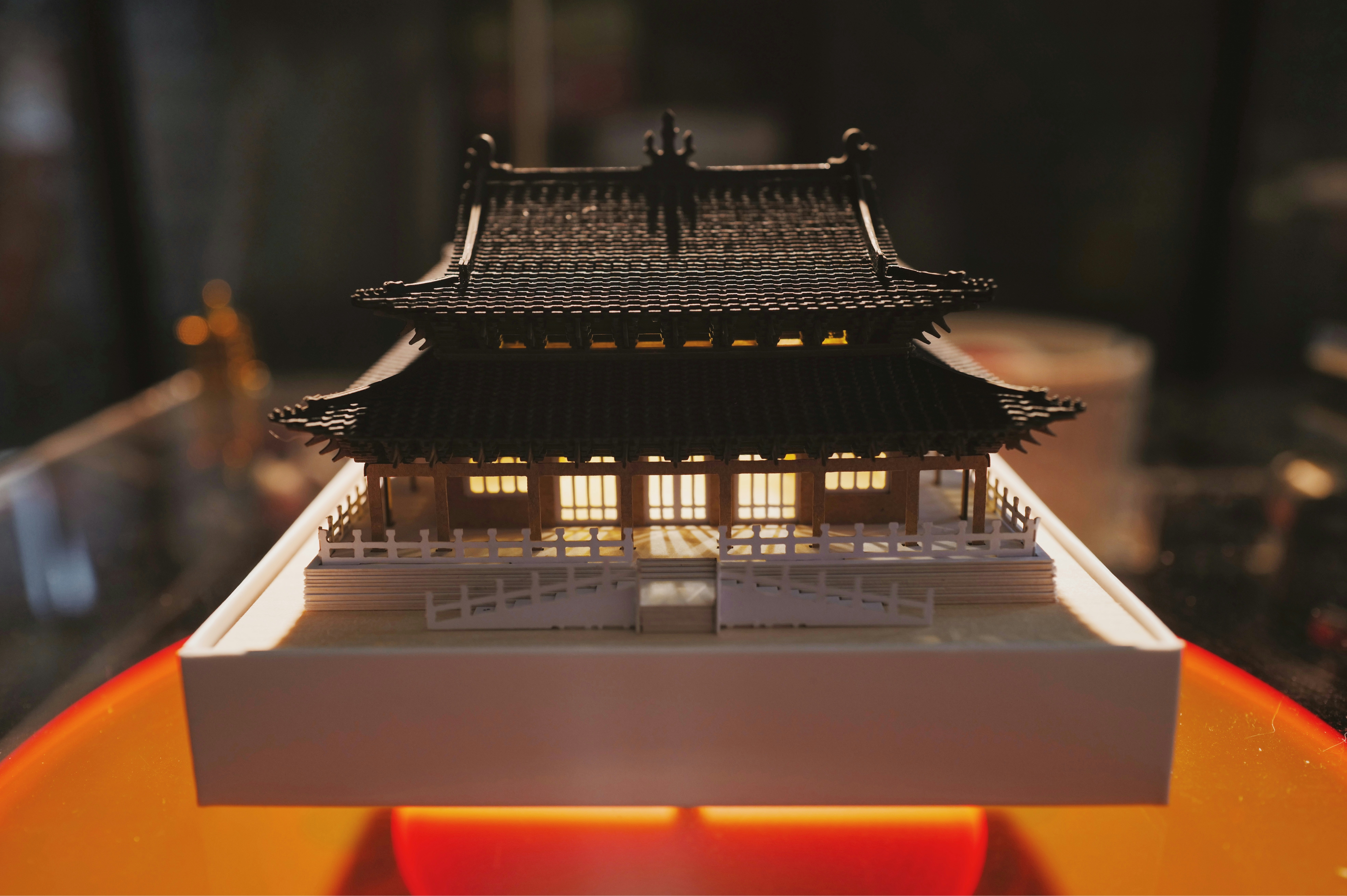 A miniature model of an ancient temple.