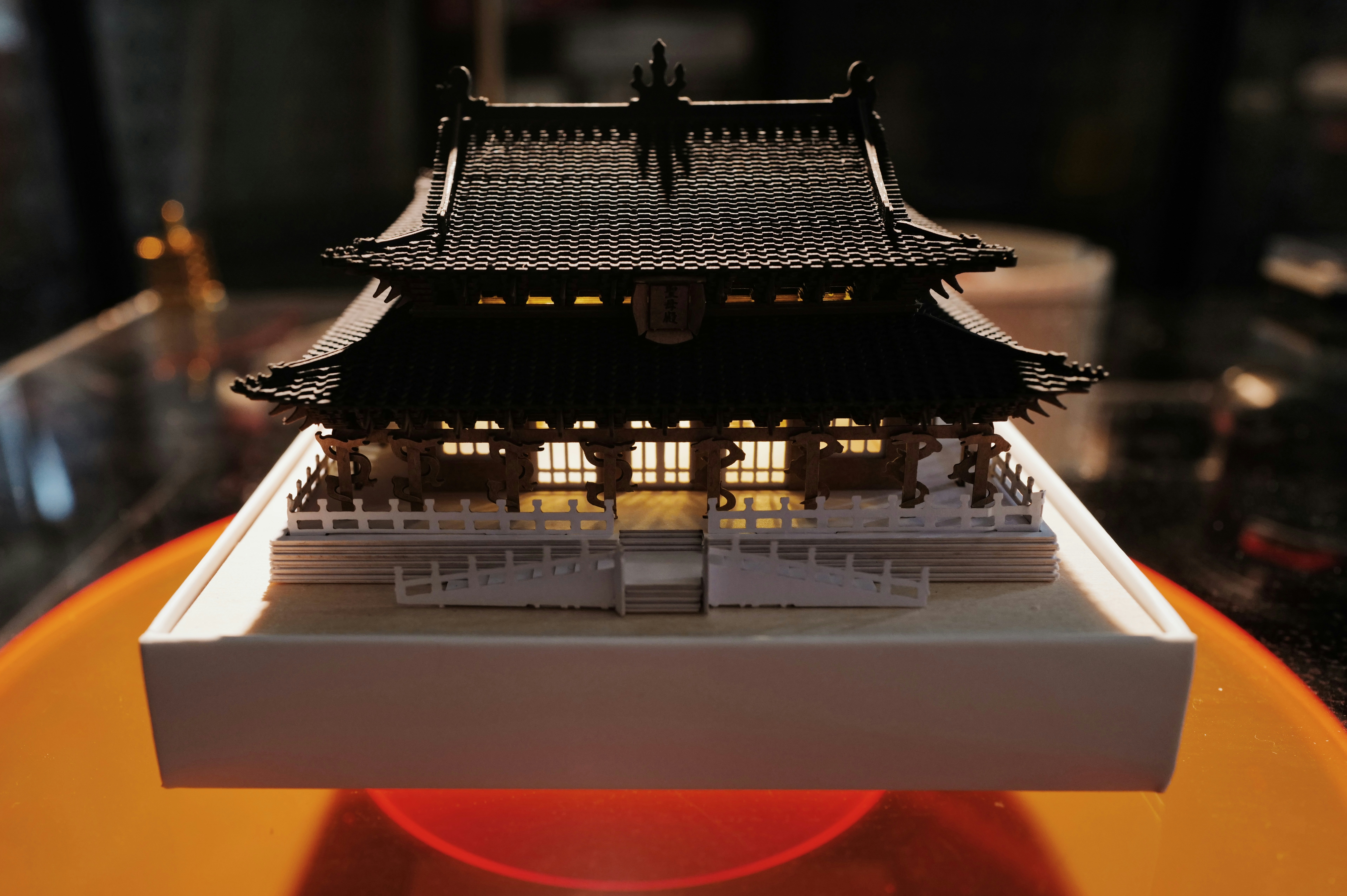 A detailed miniature model of a temple.