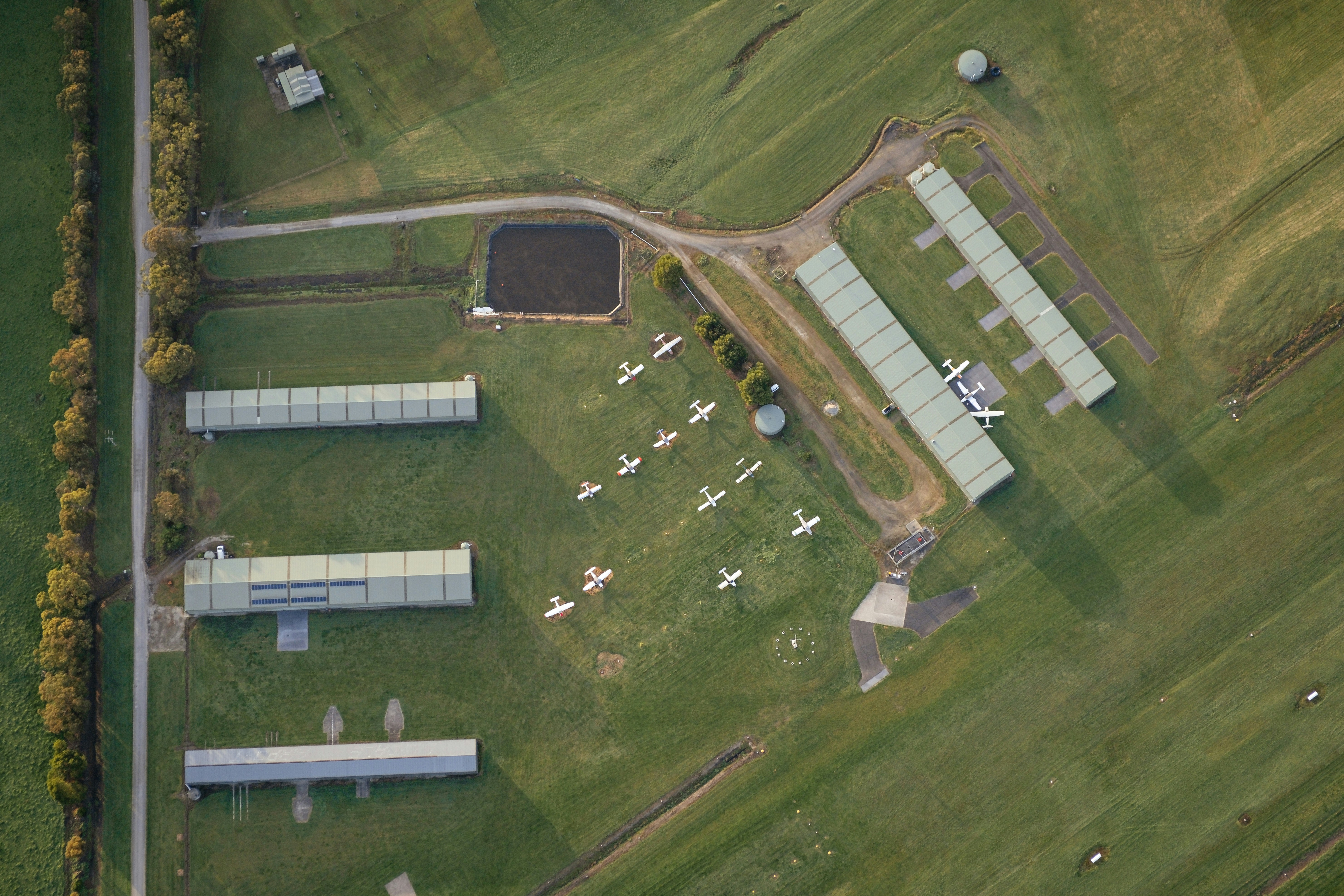 Aerial view of a small airport