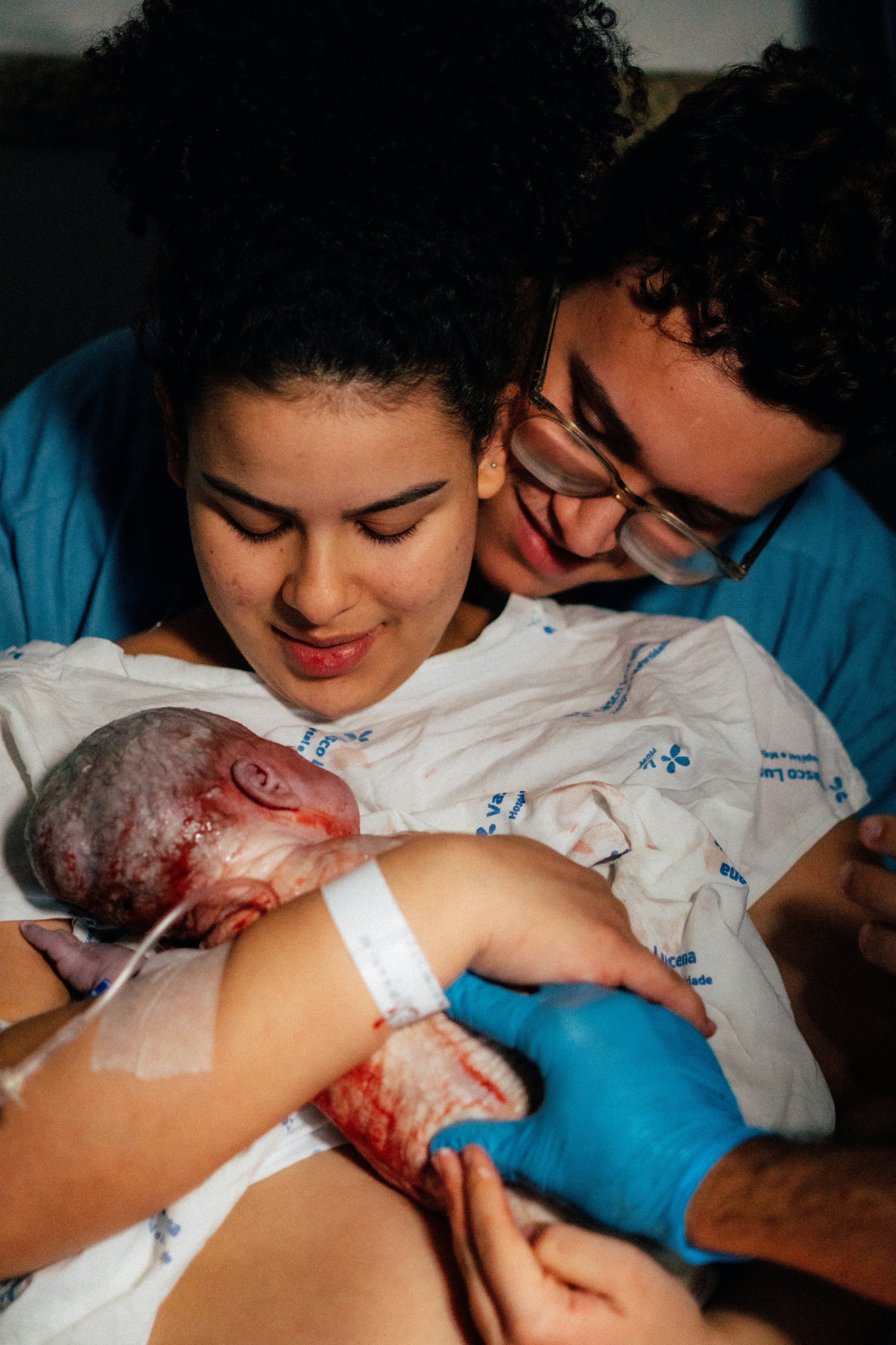 A recovered patient leaving the hospital with family