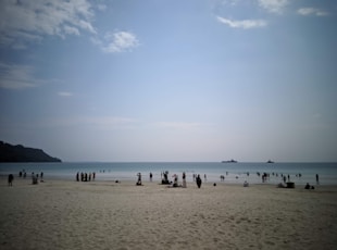People enjoy a sunny day at the beach.